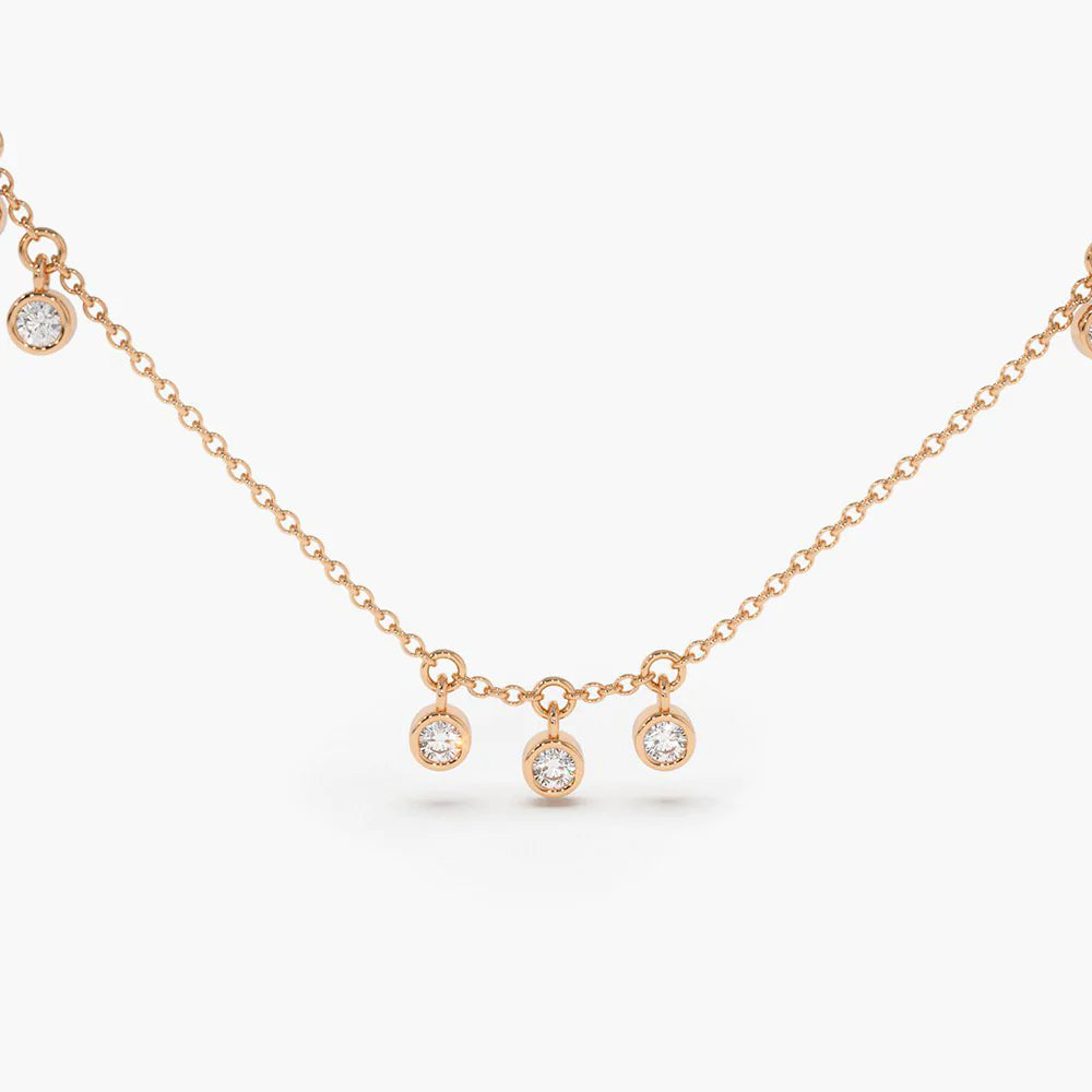 Solid Gold 9 Diamond Dangle Necklace
