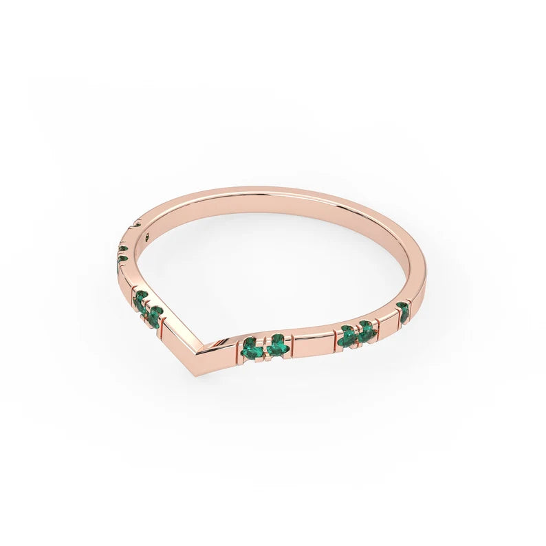 Solid Gold Natural Emerald Curve Ring