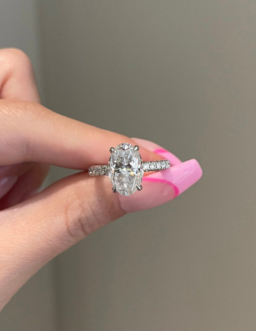 Solid Gold 4 Carat Oval Moissanite Diamond Ring