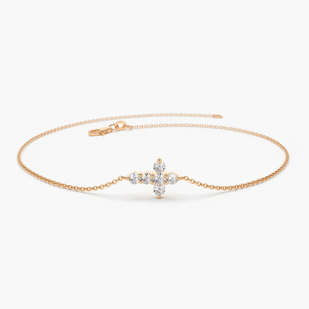 Solid Gold Lab-Grown Diamond Cross Bracelet