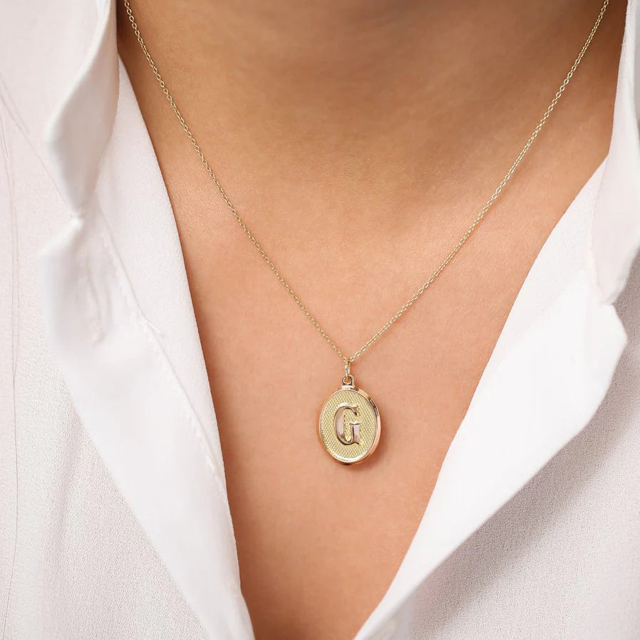 Solid Gold Oval Medallion Initial Necklace