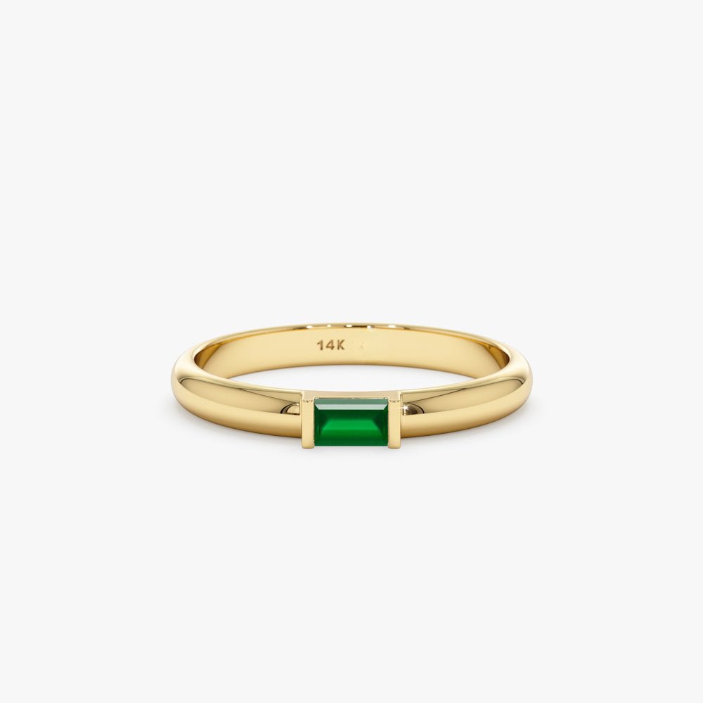 Solid Gold Baguette Emerald Dome Ring (004C03)