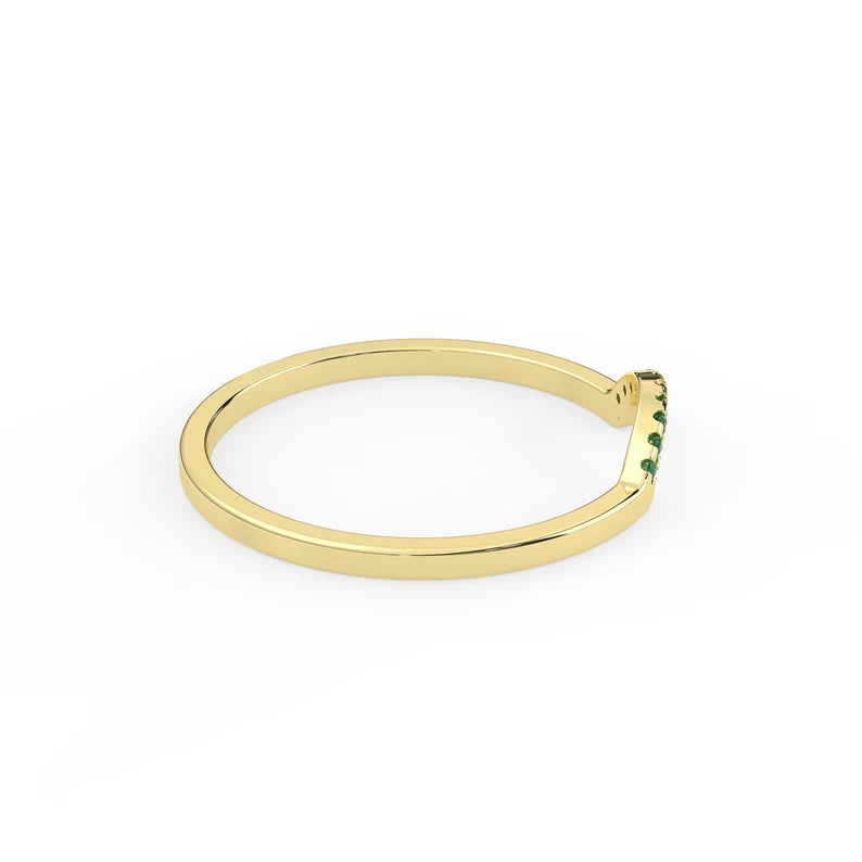 Solid Gold Curved Natural Emerald Band
