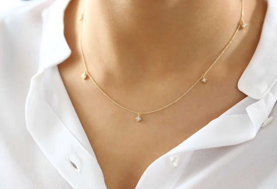 Solid Gold Diamond By The Yard Solitaire Necklace