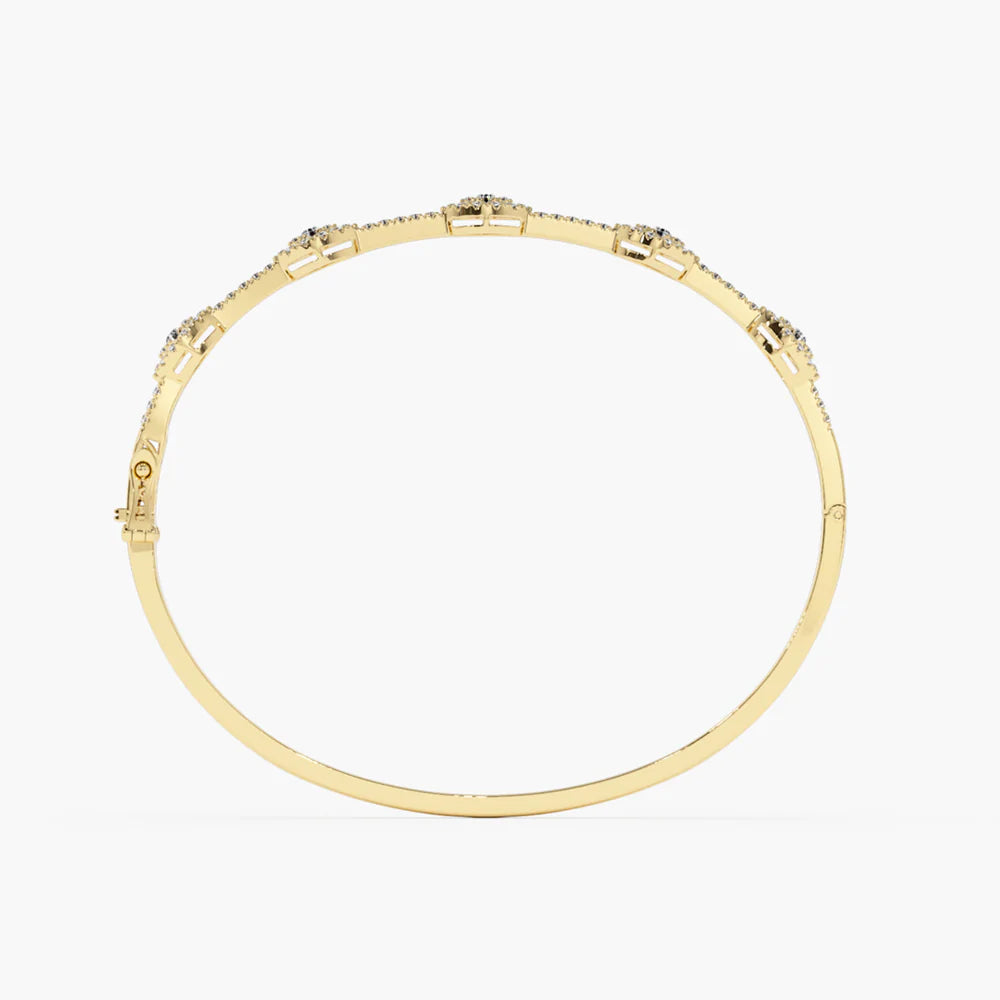 Solid Gold Marquise Shape Round Diamond Bangle Bracelet