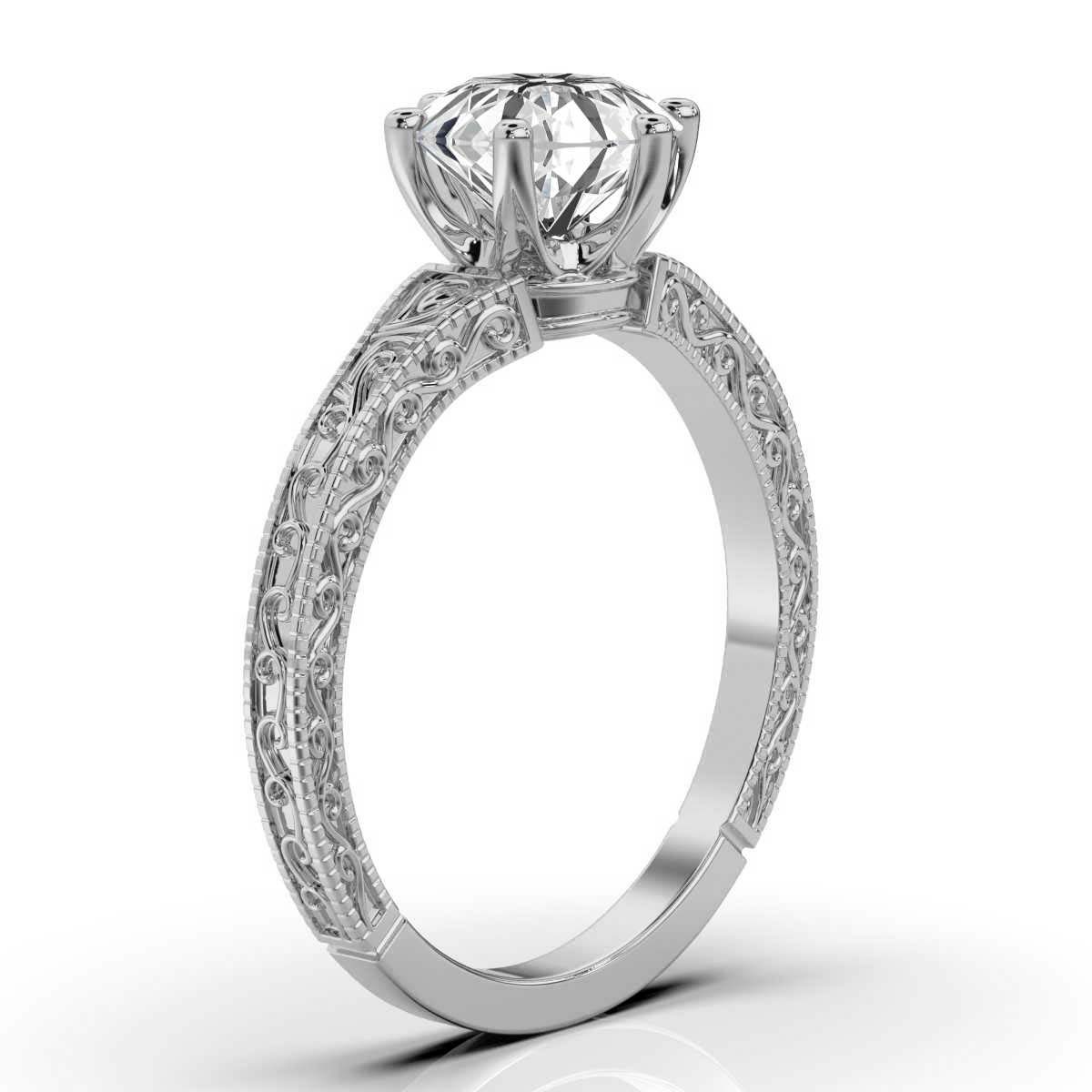 Solid Gold 2 CT Hand Crafted Engraved Lab Grown Diamond Ring