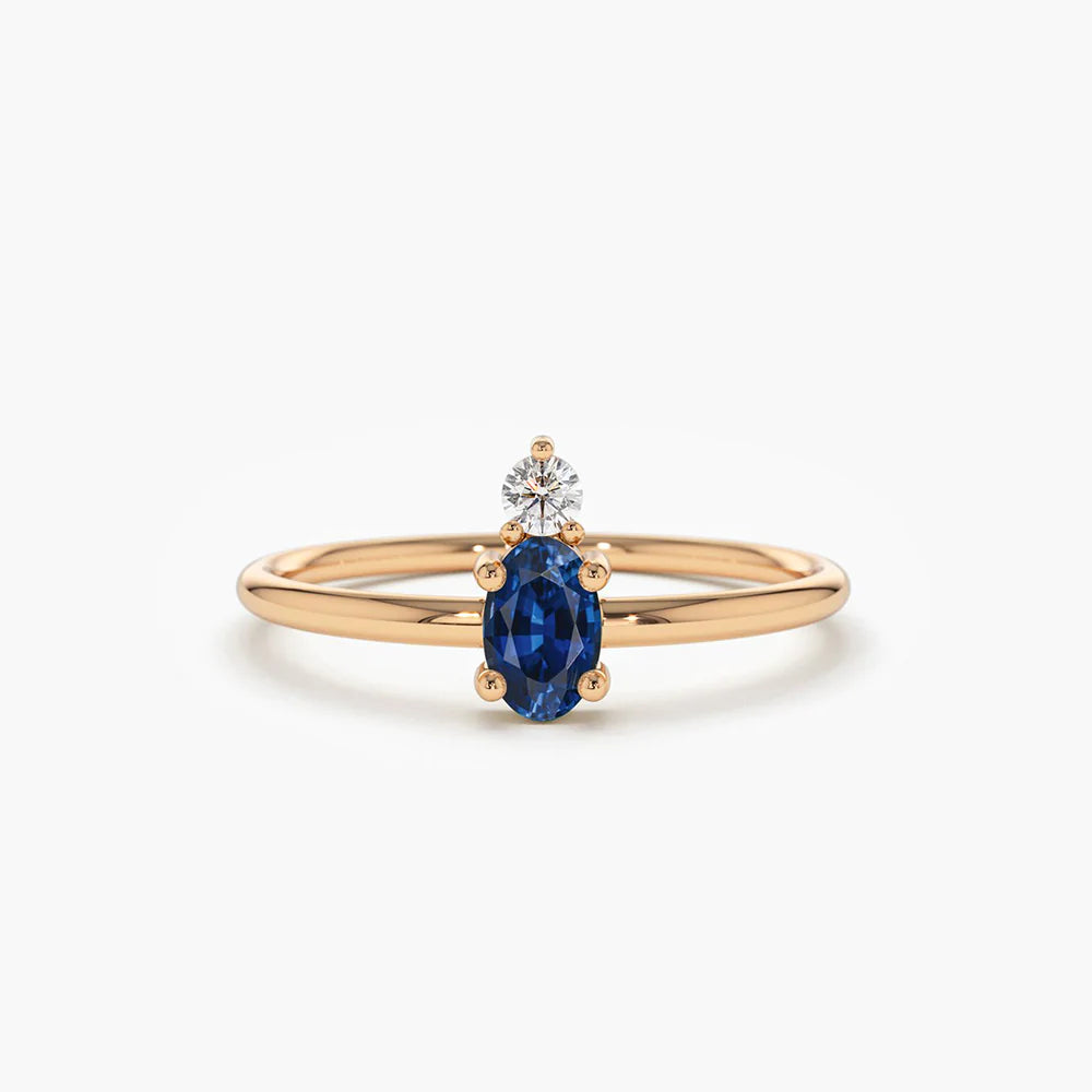 Solid Gold Oval Sapphire and Diamond Ring (7BF506)