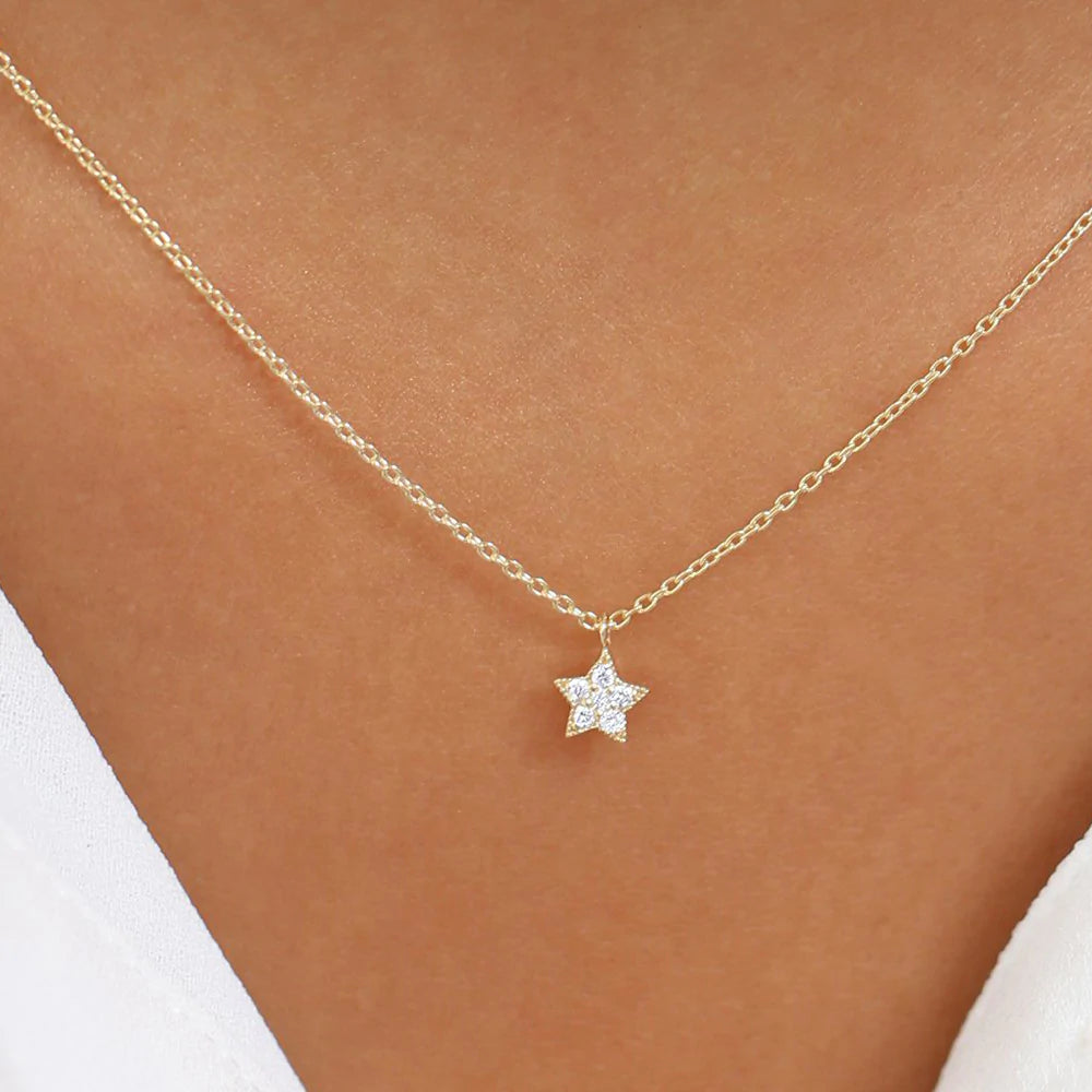Solid Gold Diamond Sta Charm Necklace