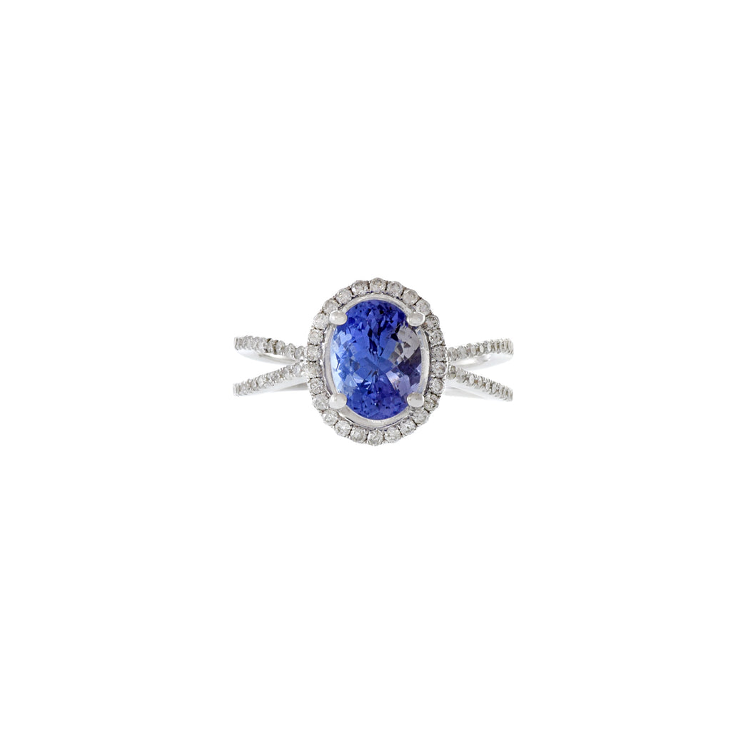 Solid Gold Oval Cut Tanzanite And Diamond Ring (514EC6)