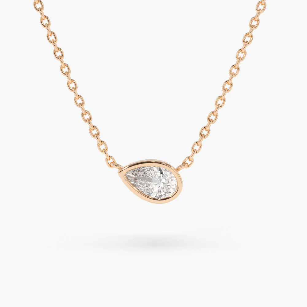 Solid Gold Horizontal Pear Shape Diamond Solitaire Necklace