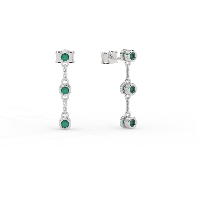 Solid Gold Dangle Drop Emerald Earrings (DA04BD)