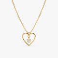 Solid Gold Diamond In Heart Outline Necklace (F9C0D1)