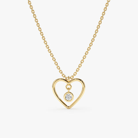 Solid Gold Diamond In Heart Outline Necklace (F9C0D1)