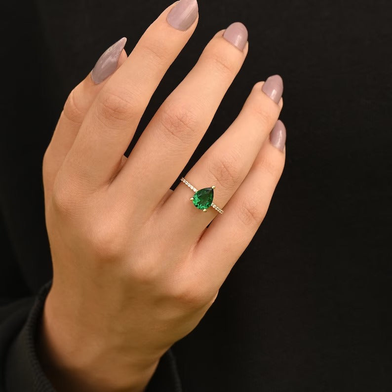 Solid Gold Green Emerald Solitaire Ring
