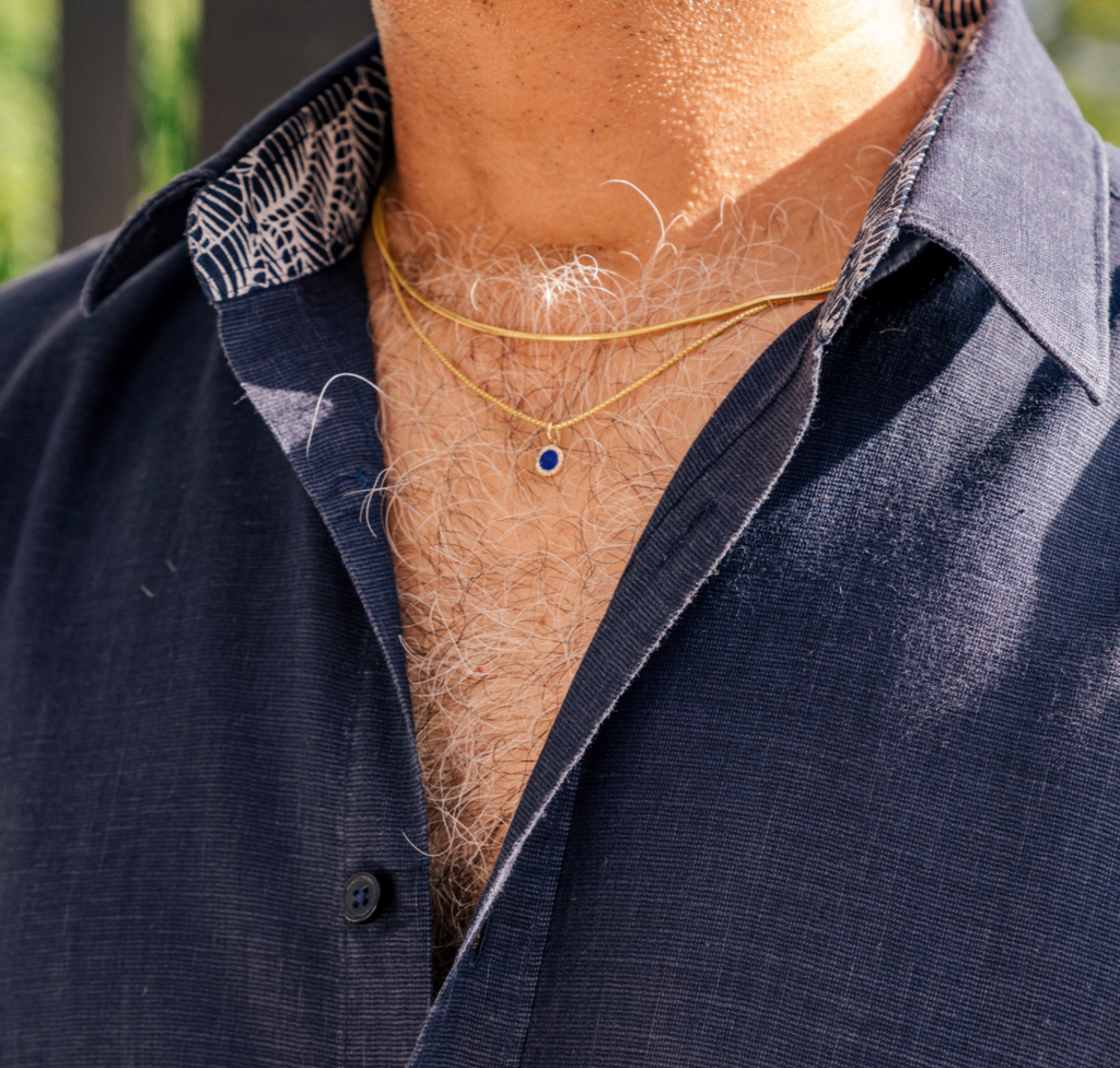 Solid Gold Round Diamond Blue Lapis Pendant