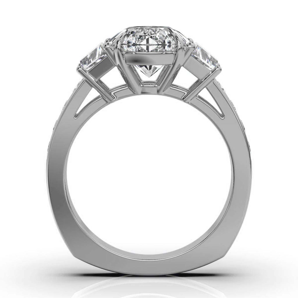 18K Solid Gold 3 CT Three Stone Lab Grown Diamond Engagement Ring