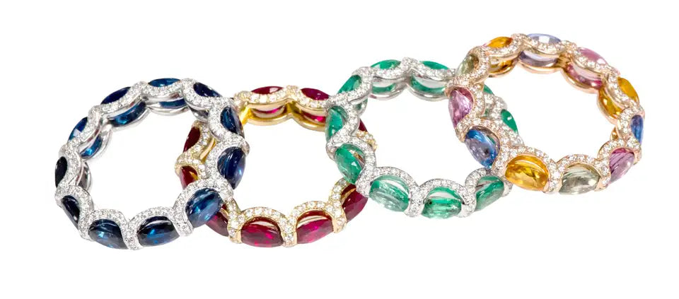 Solid Gold Natural Emerald and Diamond Eternity Band
