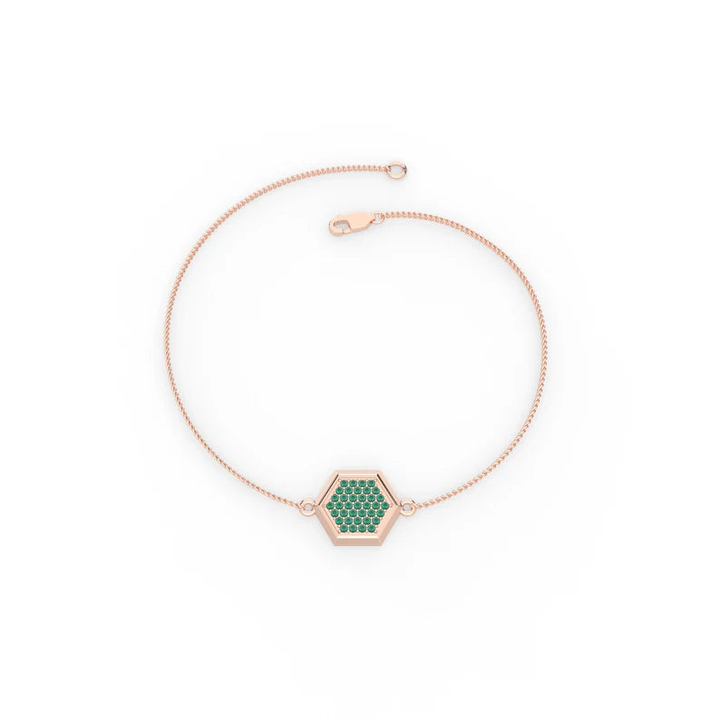 Solid Gold Natural Emerald Hexagon Chain Bracelet