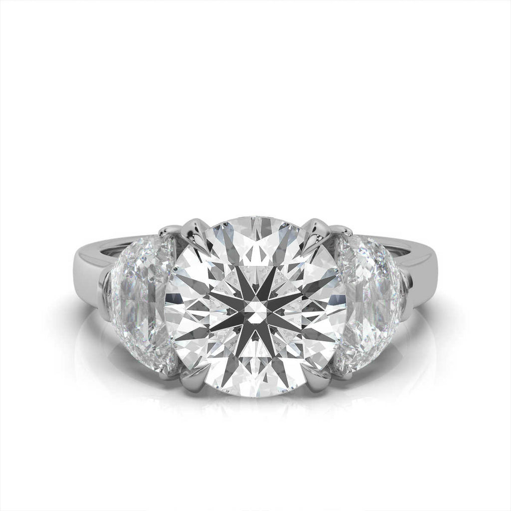 14K Solid Gold 2 CT Three Stone Half-Moon Lab Grown Diamond Ring