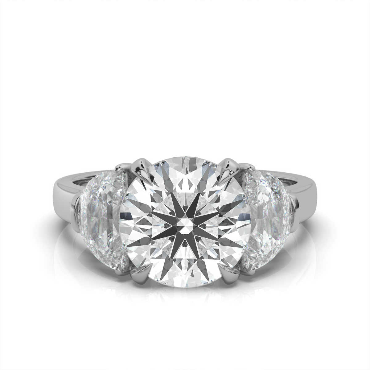 18K Solid Gold 2 CT Three Stone Half-Moon Lab Grown Diamond Ring