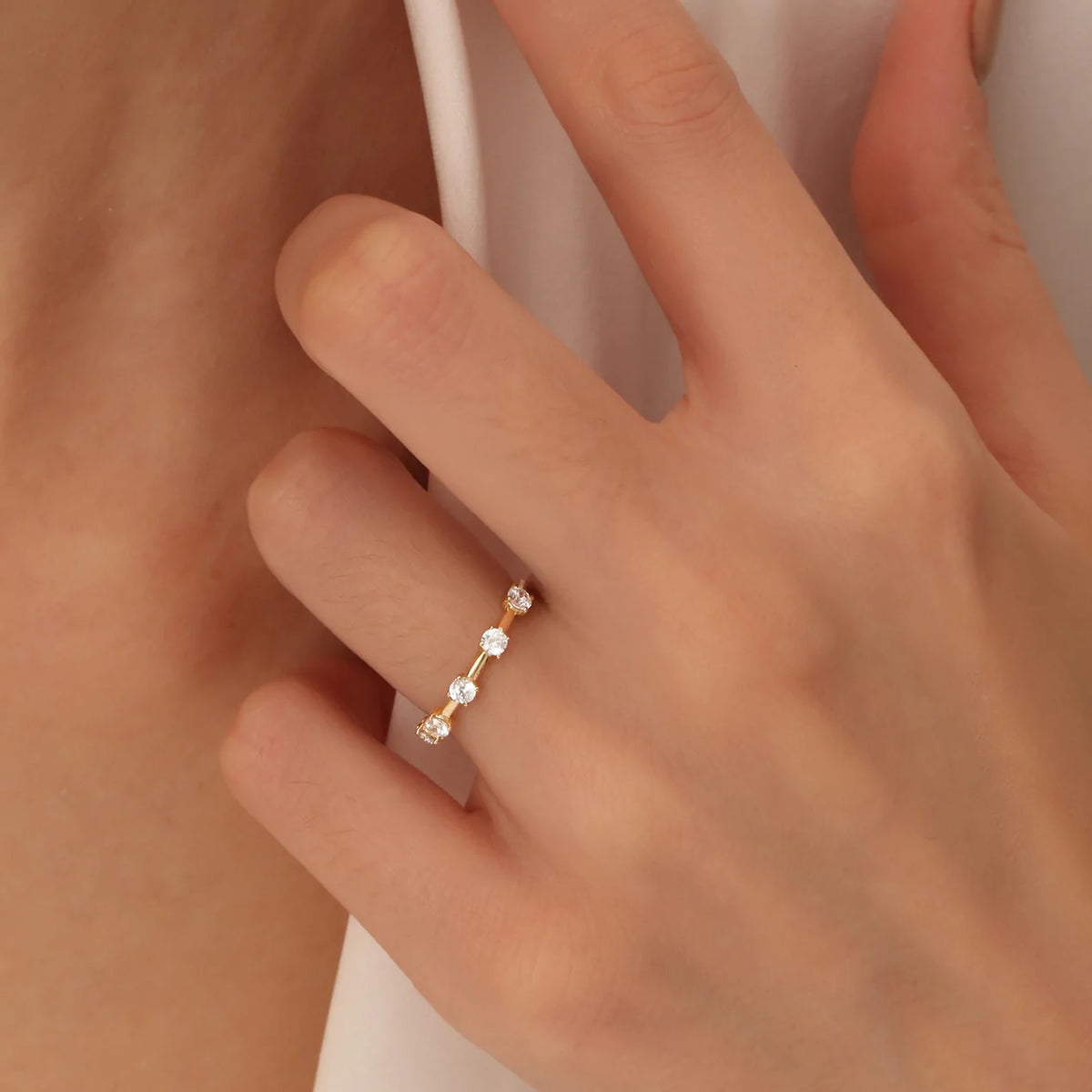 Solid Gold Five Stone Prong Setting Diamond Ring 0.60ctw
