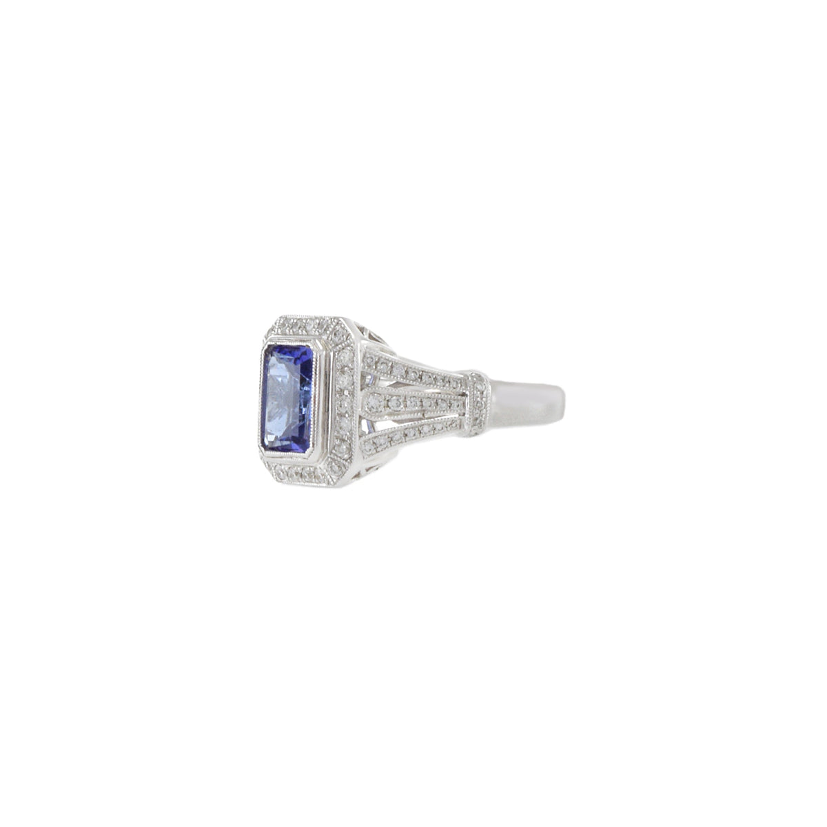 Solid Gold Art Deco Style Emerald Tanzanite And Diamond Ring