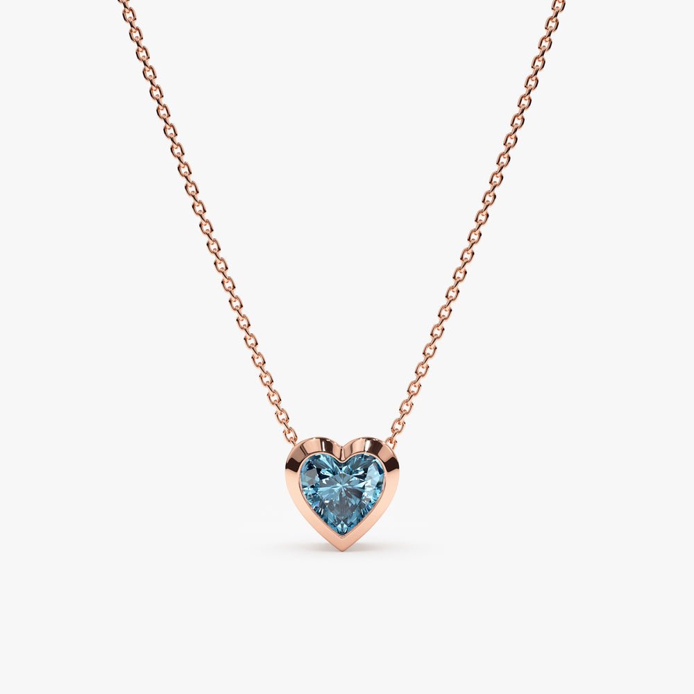 Solid Gold Blue Topaz Heart Necklace (03595F)