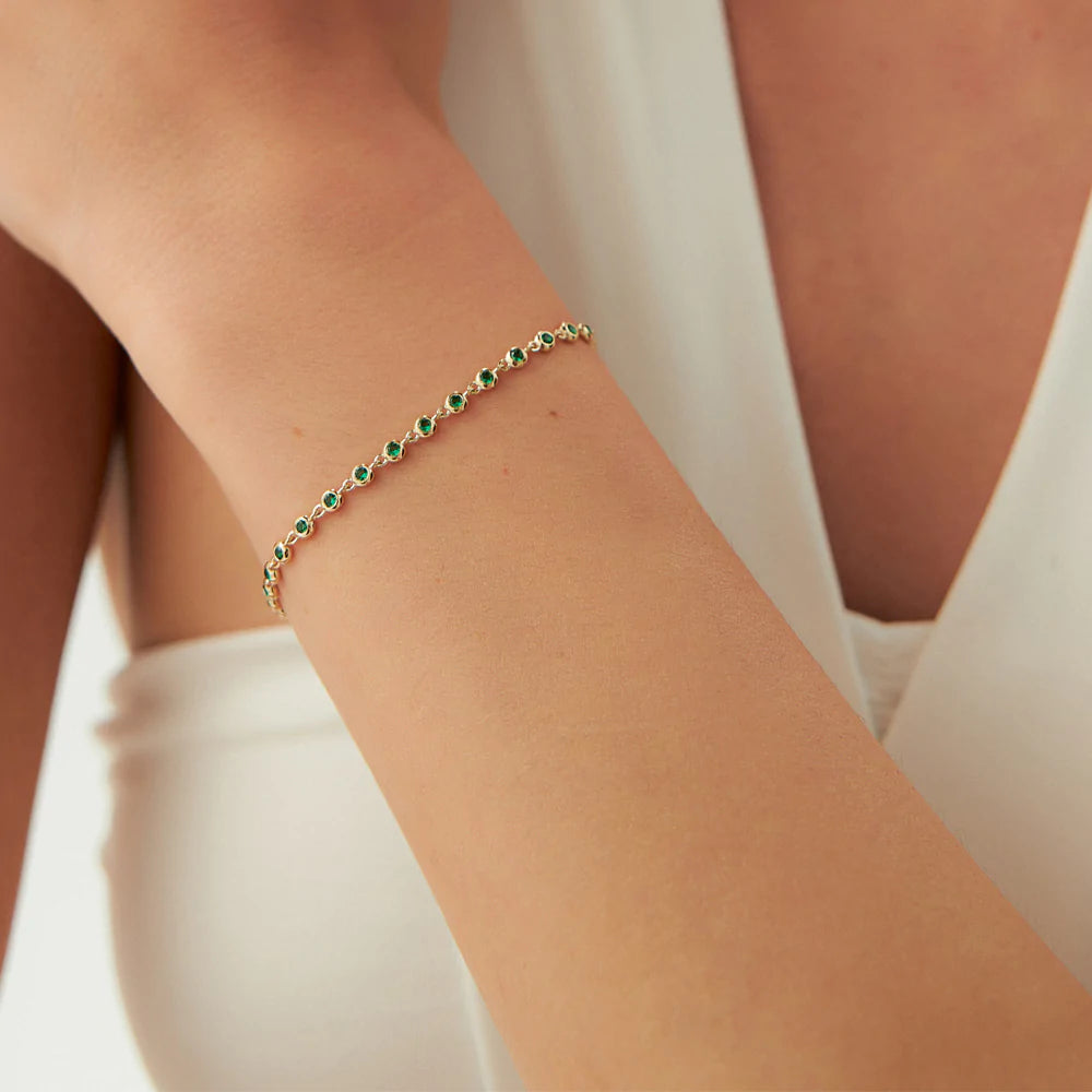 Solid Gold Bezel Set Emerald Tennis Necklace