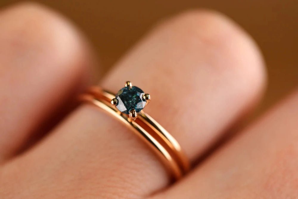 Solid Gold Blue Diamond Bridal Ring Set