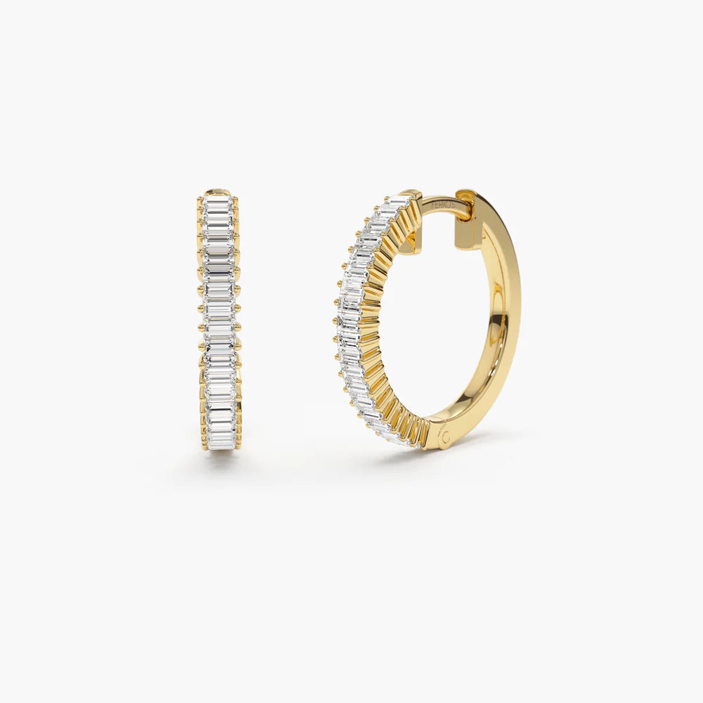 Solid Gold Diamond Hoop Earrings for Women