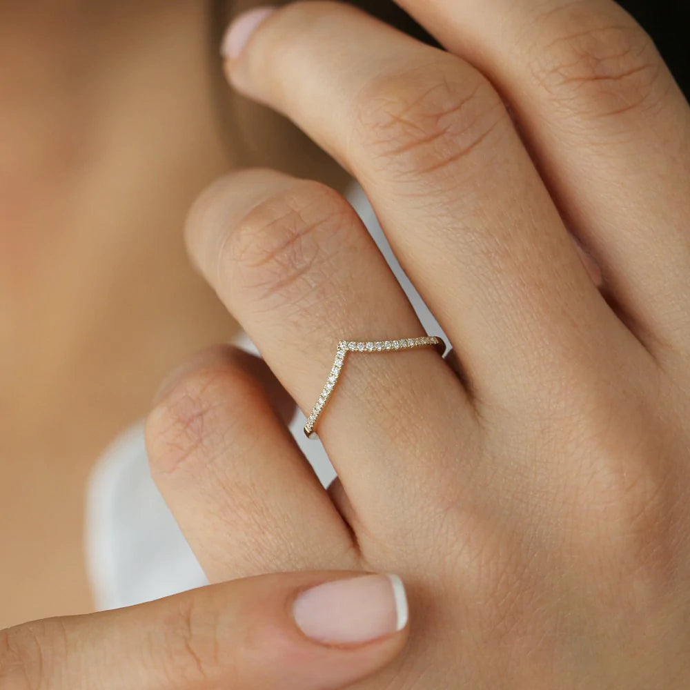 Solid Gold Diamond Chevron Ring