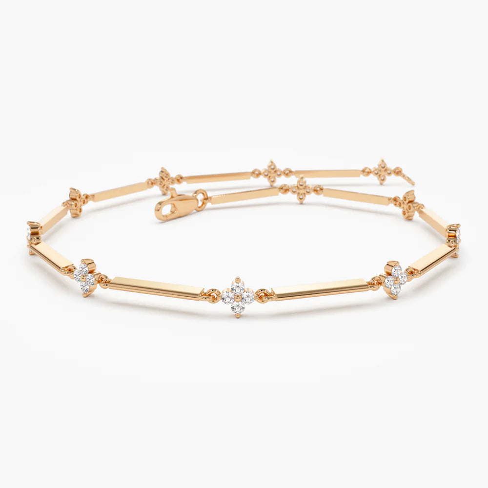 Solid Gold Clover Setting Diamond Infinity Bracelet