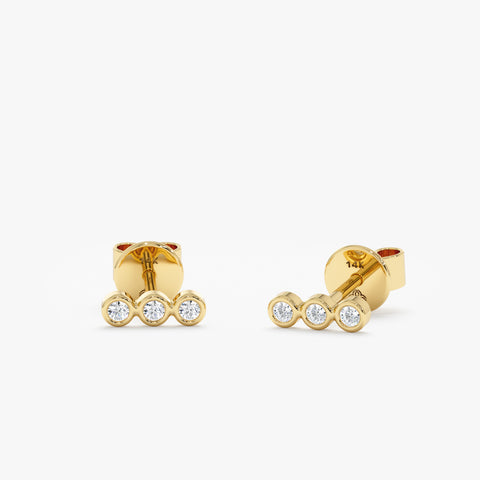 Solid Gold Triple Diamond Bezel Studs