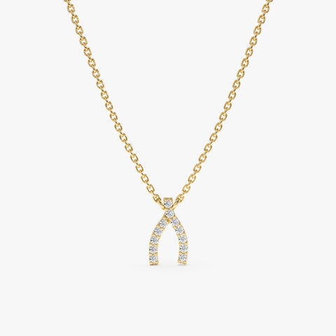 Solid Gold Diamond Wishbone Necklace