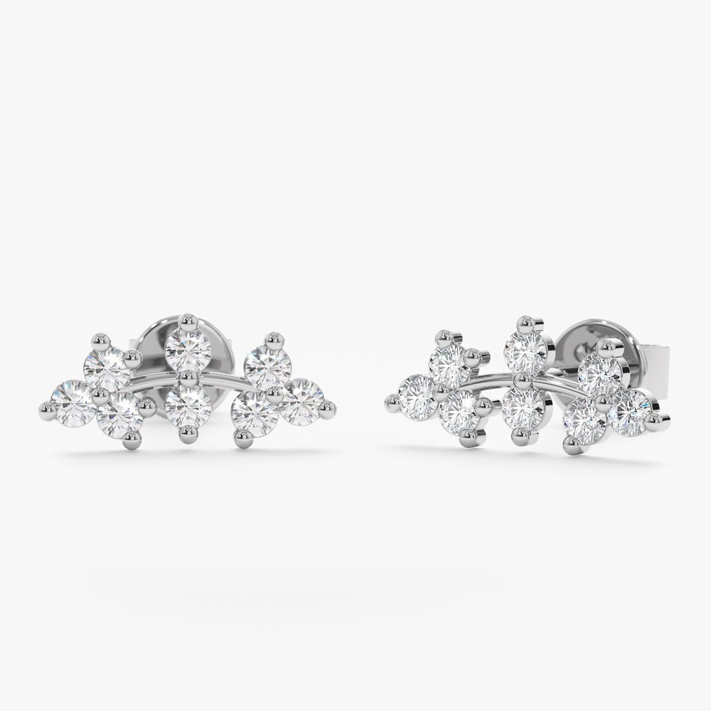Solid Gold Diamond Vine Ear Climbers Studs