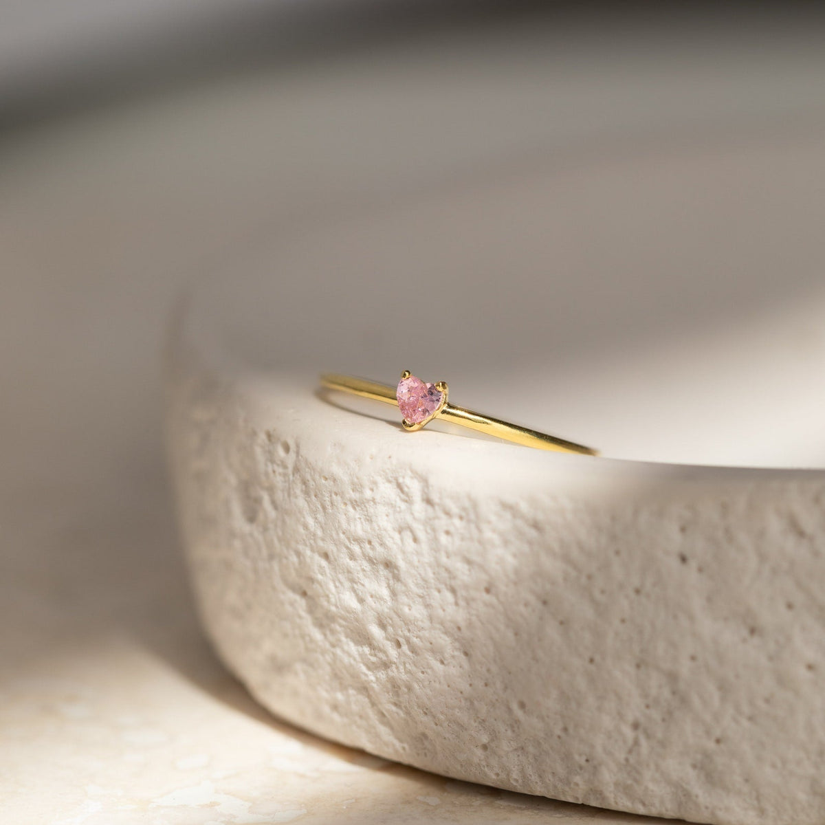 Solid Gold Tiny Heart Birthstone Ring