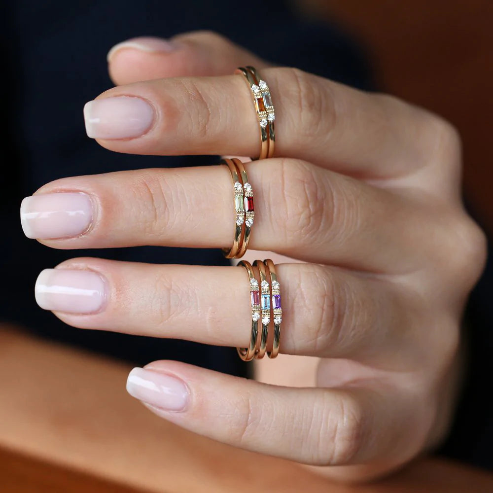 Solid Gold Baguette Amethyst With Diamond Ring