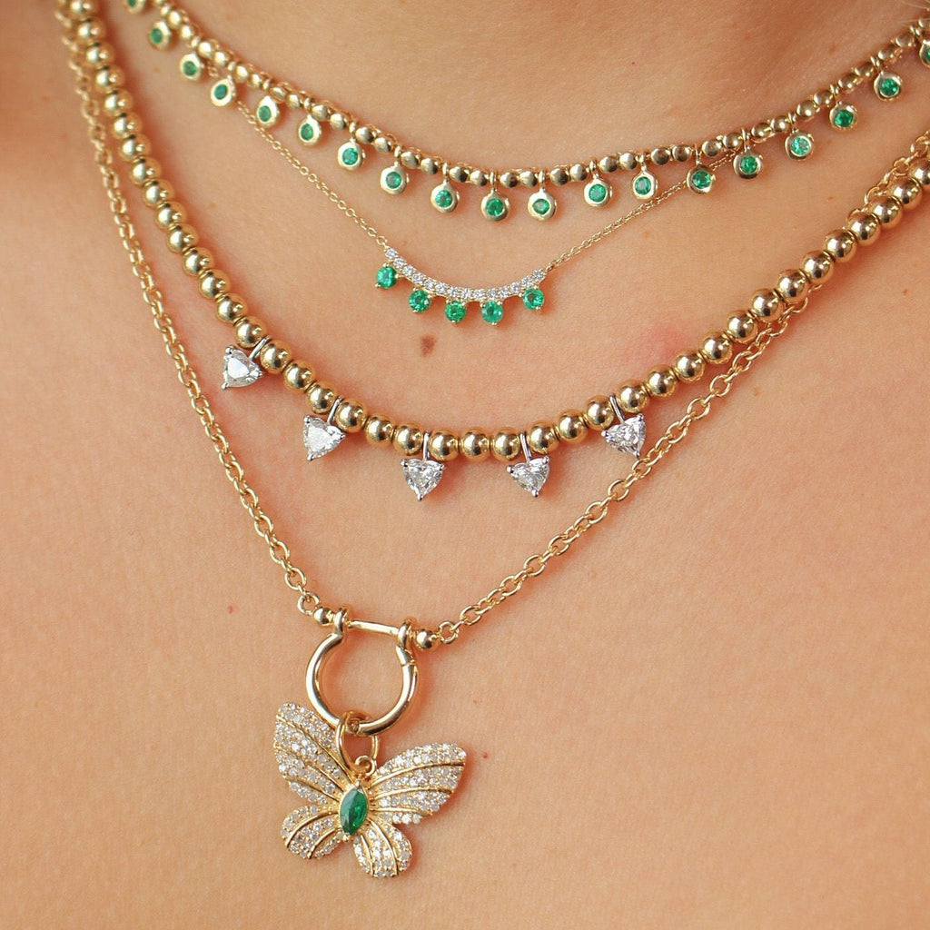 Solid Gold Medium Heart Diamond Ball Necklace