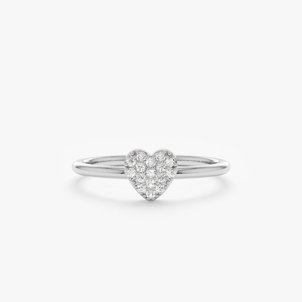 Solid Gold Pave Diamond Heart Ring