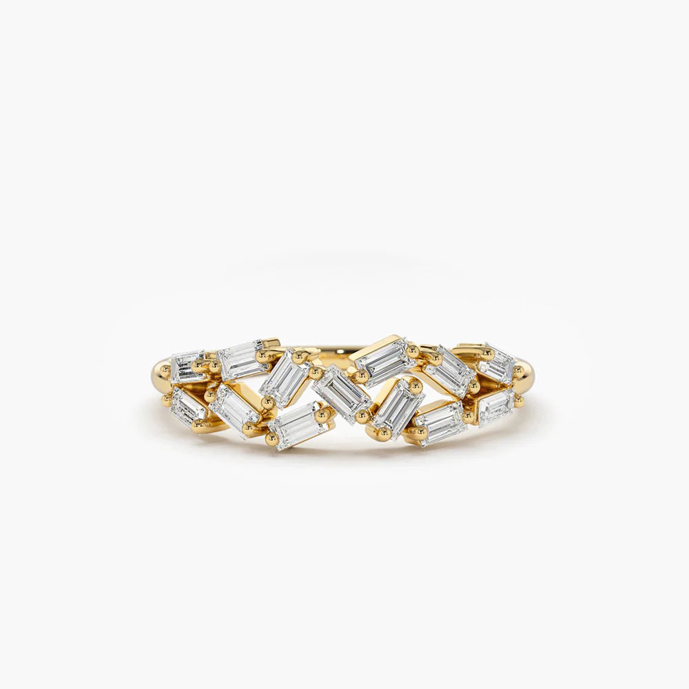 Solid Gold Stackable Baguette Diamond Cluster Ring