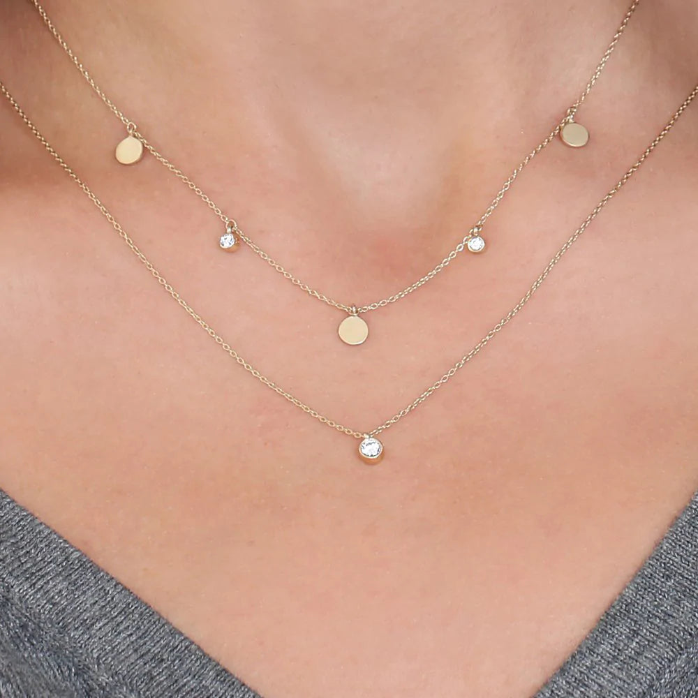 Solid Gold Dangling Diamond Disc Necklace (A796CE)
