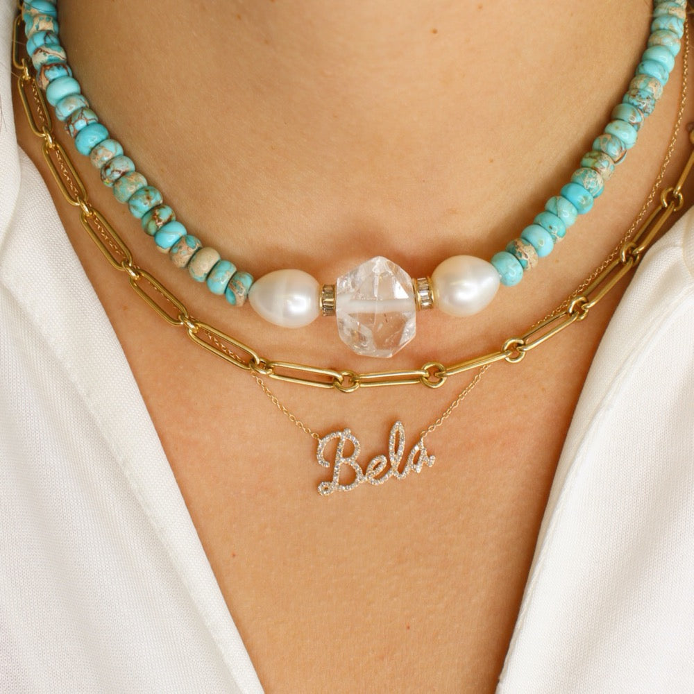 Solid Gold Diamond Script Name Necklace