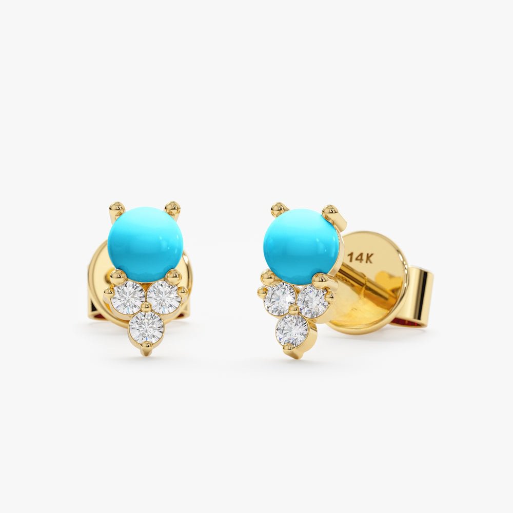 Solid Gold Turquoise & Diamond Cluster Studs