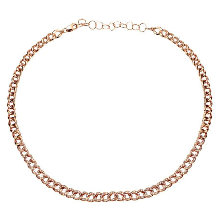 Solid Gold Half Diamond Cuban Link Necklace With Extender