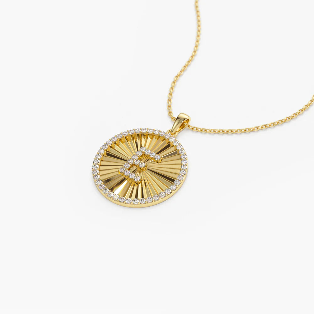 Solid Gold Diamond Initial Ballerina Disc Necklace