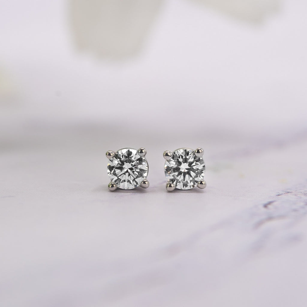Solid Gold Lab-Created Diamond 4-Prong Stud Earrings (978C31)