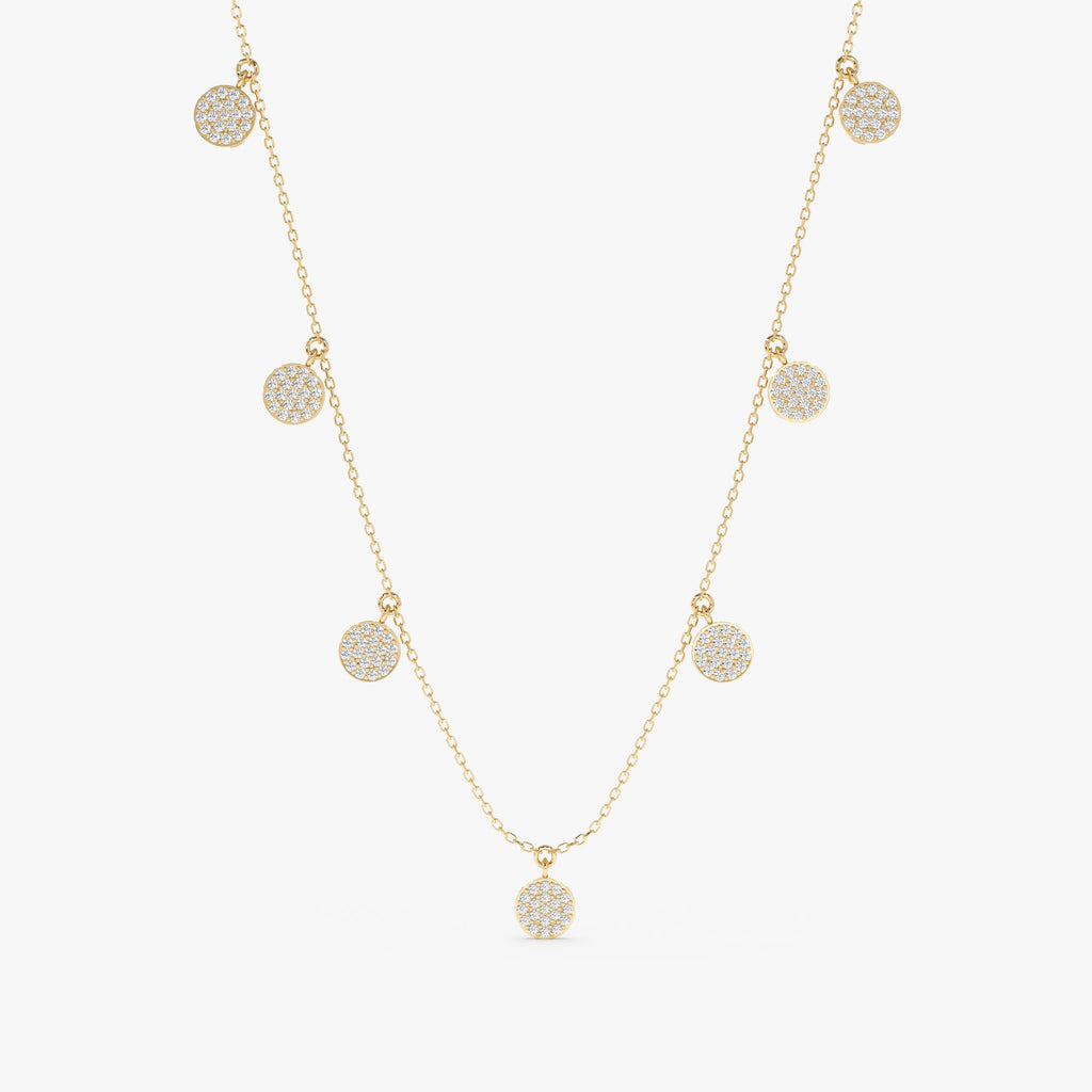 Solid Gold Diamond Disc Drop Necklace (E10C58)