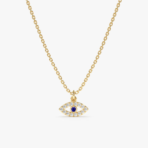 Solid Gold Mini Diamond Sapphire Eye Necklace (8192C8)