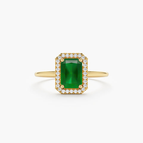 Solid Gold Emerald and Diamond Bold Engagement Ring