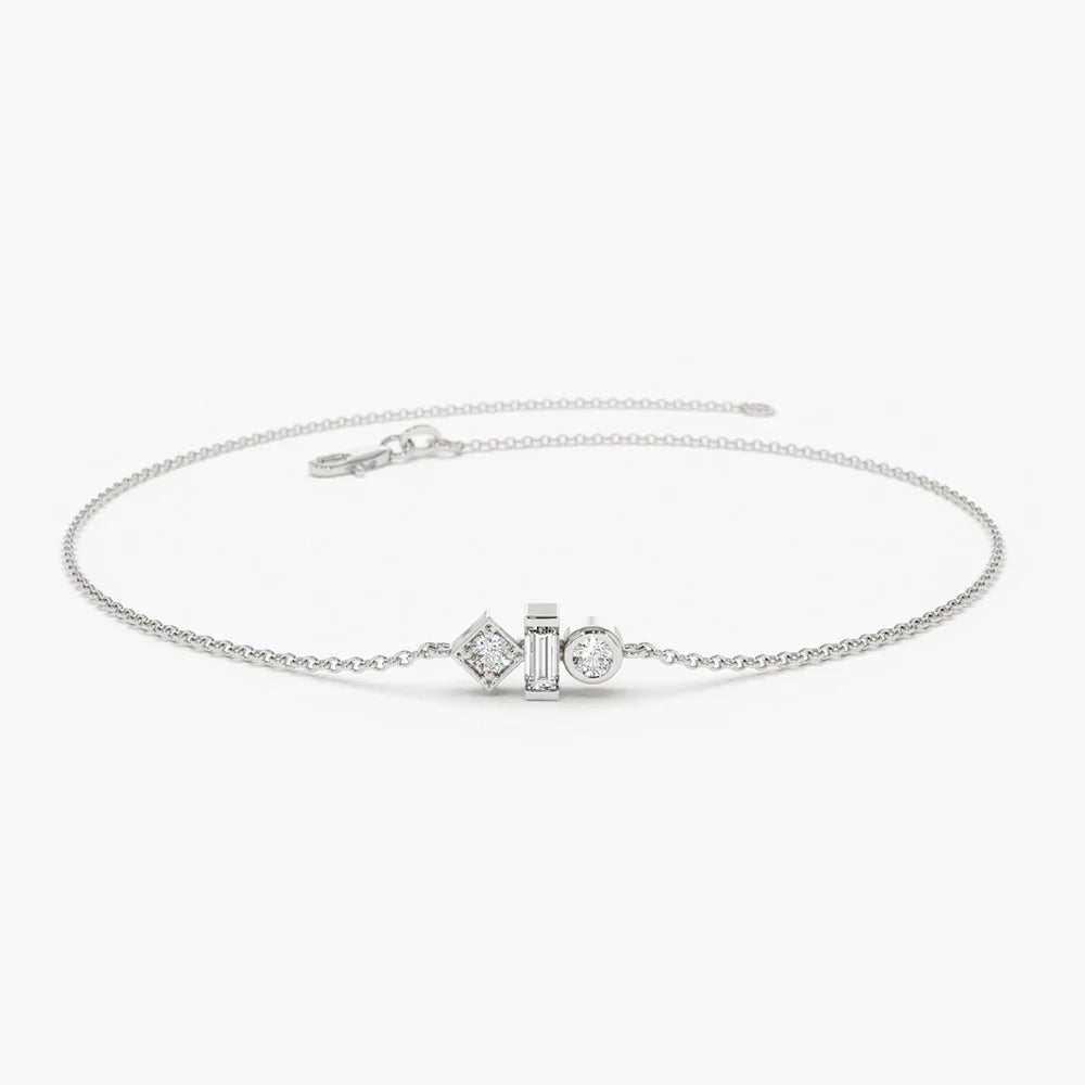 Solid Gold Baguette and Round Lab-Grown Diamond Mix Bracelet